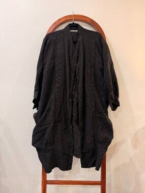 Black Crane - 100% Linen Black Duster / Cardigan - O/S